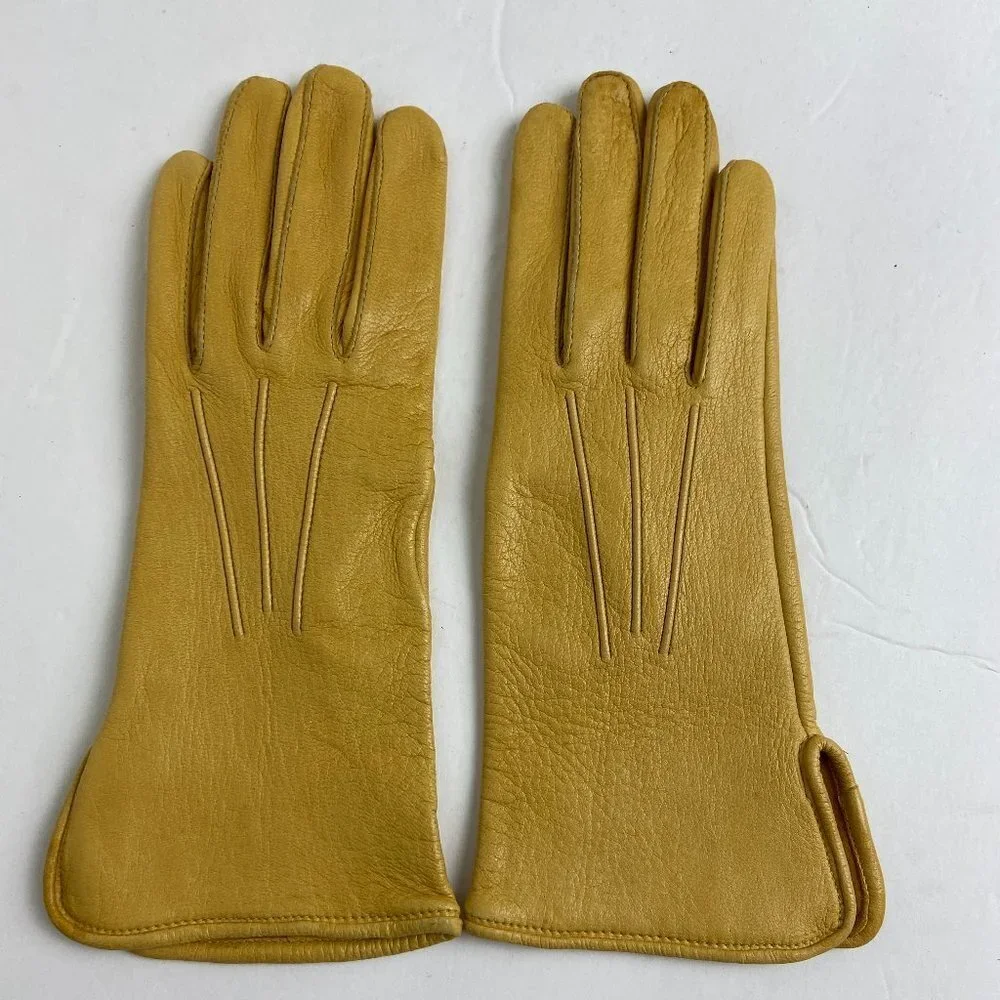 Vintage Leather Yellow Gloves Size 6.5 Wickmans